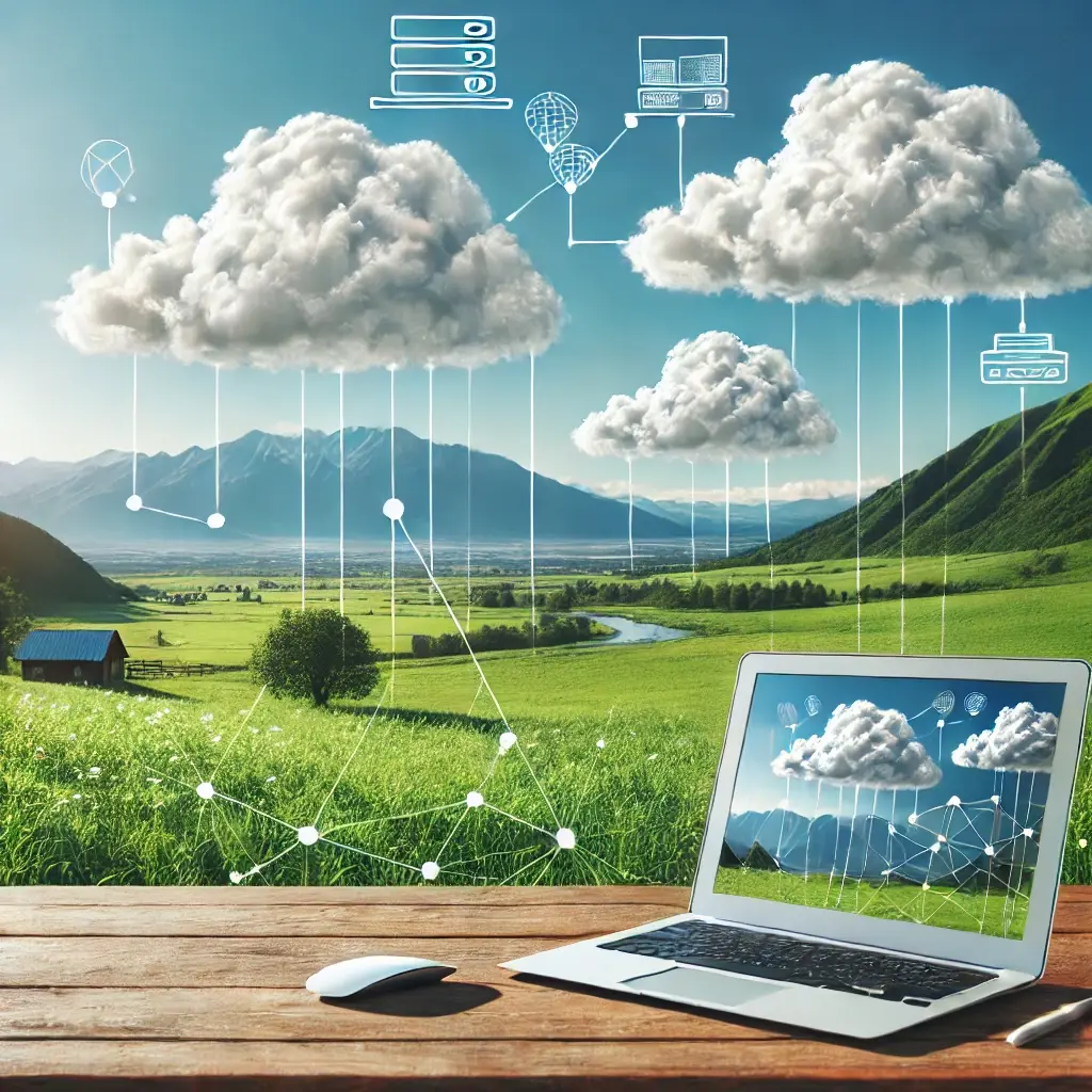 happy clouds desk in field